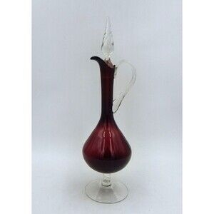 Empoli Glass Amethyst Ewer Pitcher Decanter Twisted Stopper Base Handle Italian